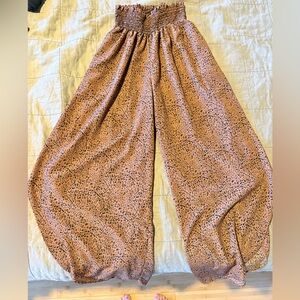 BUCKETLIST Brown Textured Smocked Cropped Wide Leg Pants